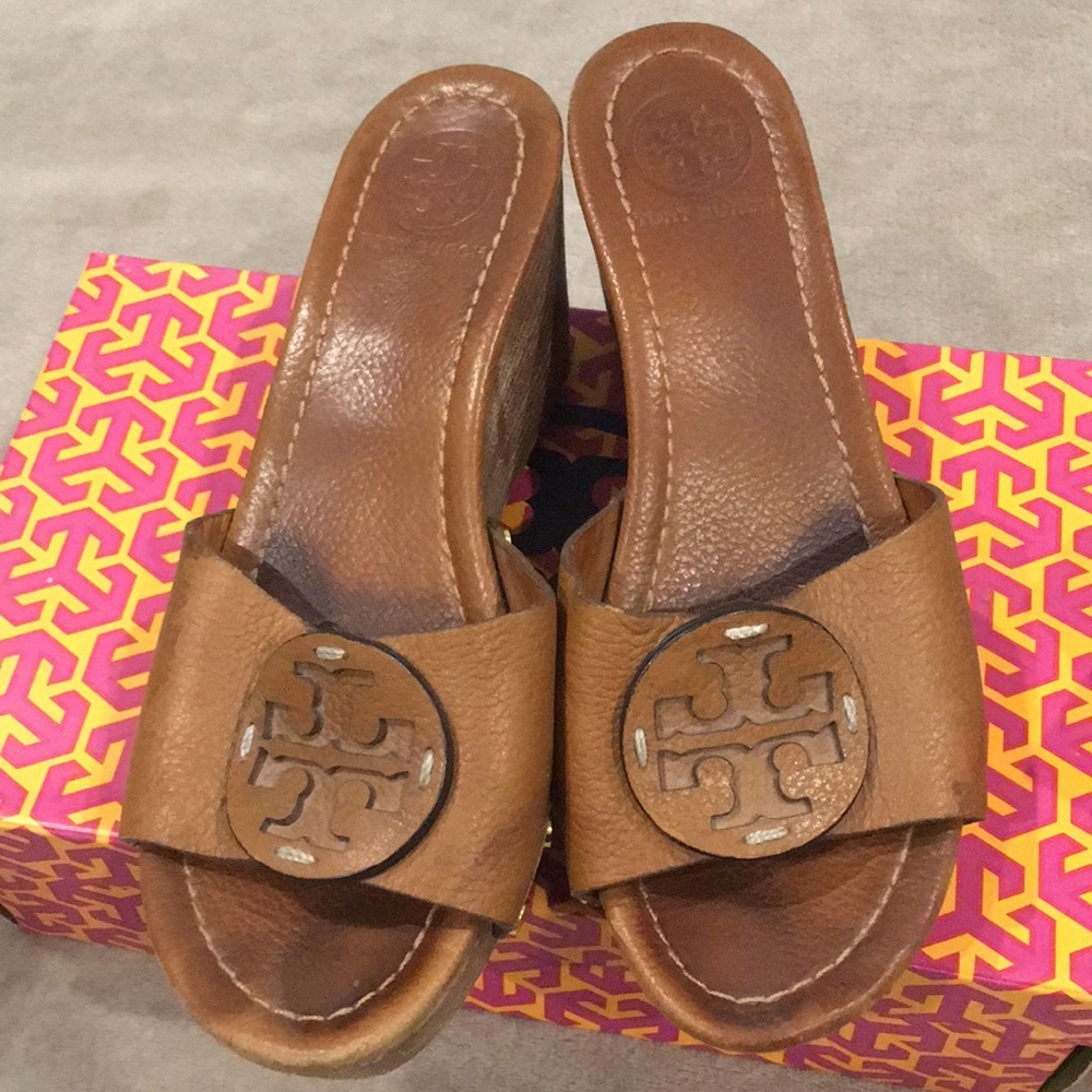 💯 Authentic Tory Burch Patti Wedge Royal Tan